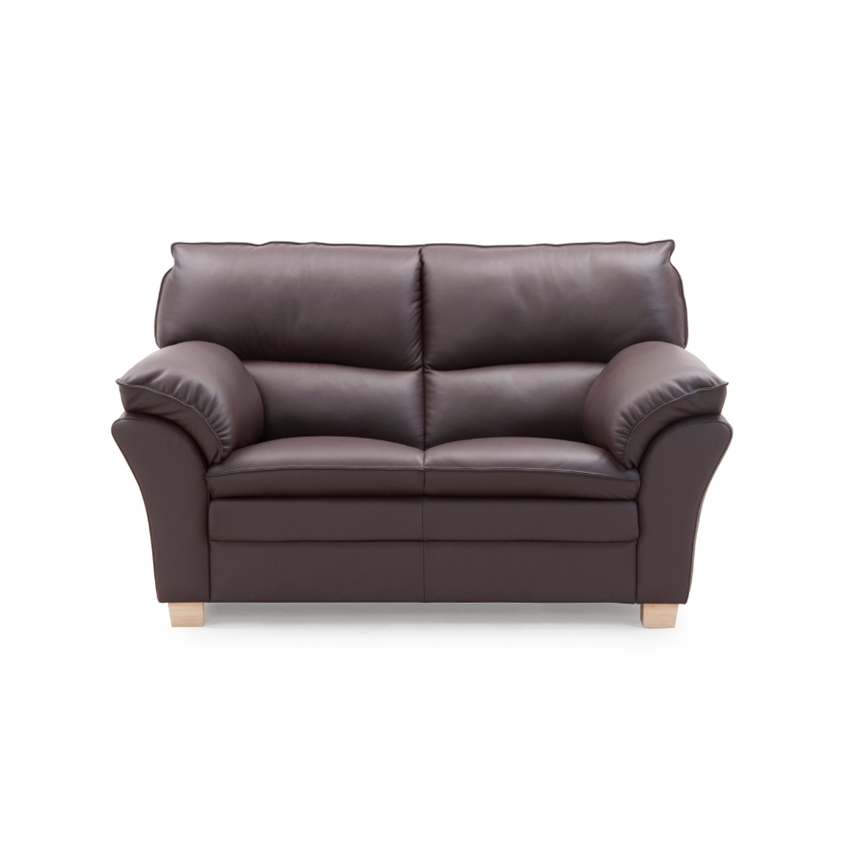 Palma 2.personers sofa | Mørkebrun semi/spalt læder m. ubehandlet bøg